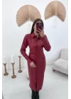Oranj Boydan Düğmeli Deri Elbise