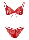 Kırmızı Dantelli Fantazi Sütyen ve G-String Takım TM2048