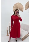 Kırmızı Saten Uzun Elbise