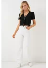Kısa Kol Crop Bluz 958 - Siyah