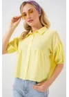 Kısa Kol Crop Gömlek 20335 - Sarı