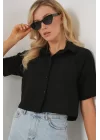 Kısa Kol Crop Gömlek 20341 - Siyah