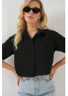 Kısa Kol Crop Gömlek 20341 - Siyah