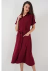 Kısa Kol Elbise 2214 - Bordo
