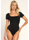 Kısa Kol Kare Yaka Ipek Jarse Bodysuit
