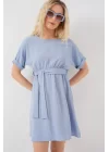 Kısa Kol Mini Ayrobin Elbise 2572 - Mavi