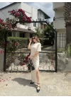 Kısa Kollu Uzun Yandan Yırtmaçlı Elbise - Beyaz