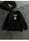 Kışlık Bisiklet Yaka Baskılı SweatShirt - Siyah