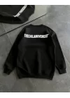 Kışlık Bisiklet Yaka Oversize Baskılı SweatShirt - Siyah