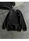 Kışlık Bisiklet Yaka Oversize Baskılı SweatShirt - Siyah