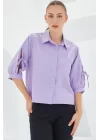 Kol Detaylı Lila Crop Gömlek 20246