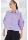 Kol Detaylı Lila Crop Gömlek 20246