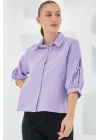 Kol Detaylı Lila Crop Gömlek 20246