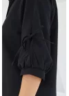 Kol Detaylı Siyah Crop Gömlek 20246
