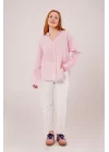 Kol Düğmeli Çizgili Pembe Gömlek