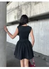 Kolsuz Mini Elbise- Siyah