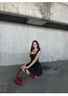 Kolsuz Mini Elbise- Siyah