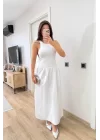 Kolsuz Uzun Elbise - Beyaz
