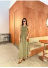 Kolsuz Uzun Elbise - Haki