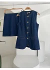 Kolsuz Yelekli Mini Etekli Denim Takım 10164
