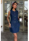 Kolsuz Yelekli Mini Etekli Denim Takım 10164