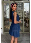 Kolsuz Yelekli Mini Etekli Denim Takım 10164