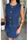 Kolsuz Yelekli Mini Etekli Denim Takım 10164