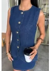 Kolsuz Yelekli Mini Etekli Denim Takım 10164