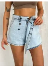Kot Jeans Kesimetrik Kesim Cepli Şortlu Etek - Gri