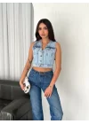Kot Jeans Yelek - Buz Mavisi