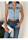 Kot Jeans Yelek - Buz Mavisi