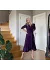 Krep Kumaş Midi Boy Kuşaklı Uzunkol Elbise