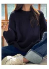 Kadın Lacivert Selanik Örgü Bisiklet Yaka Oversize Balon Kol Triko Kazak