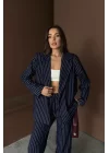Lacivert Çizgili Ceket Ve Pantolon Takım