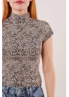 Leopar Desen Kısa Kollu Basic T-Shirt