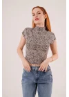 Leopar Desen Kısa Kollu Basic T-Shirt