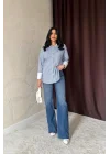 Mavi Çizgili Poplin Uzun Kol Gömlek