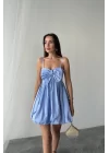 Beyaz Önü Fiyonklu Askılı Elbise