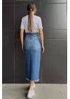 Kar Yıkama Yırtmaçlı Kot Etek