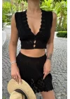 Melua Kroşe Crop Yelek Takım 9858