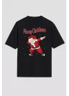 Merry Christmas Baskılı Noel Babalı T-shirt - Siyah