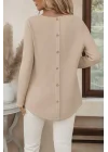 MetuCa Kadın Bej Uzun Kollu Sırtı Düğmeli Bisiklet Yaka Waffle Kumaş Bluz Tunik