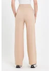 MetuCa Kadın Bej Korsaj Yüksek Bel Cepli Palazzo Geniş Paça Krep Kumaş Pantolon