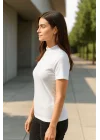 MetuCa Kadın Beyaz Balıkçı Yaka Likralı Pamuklu Vücudu Saran Basic Fit Tişört Bluz