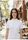 MetuCa Kadın Beyaz Balıkçı Yaka Likralı Pamuklu Vücudu Saran Basic Fit Tişört Bluz