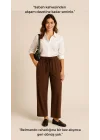 MetuCa Kadın Kahverengi Bol Paça Belmando Kumaş Beli Lastikli Pantolon - Yumuşak Doku Oversize Model