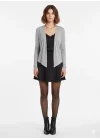 MetuCa Kadın Gri Dökümlü Asimetrik Kesim Düğmesiz Mevsimlik Triko Hırka