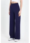MetuCa Kadın Lacivert Korsaj Yüksek Bel Cepli Palazzo Geniş Paça Krep Kumaş Pantolon