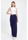 MetuCa Kadın Lacivert Korsaj Yüksek Bel Cepli Palazzo Geniş Paça Krep Kumaş Pantolon