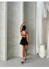MetuCa Kadın Siyah Askılı Sırtı Bağcıklı İçi Şortlu Dantel Mini Prenses Parti Elbisesi